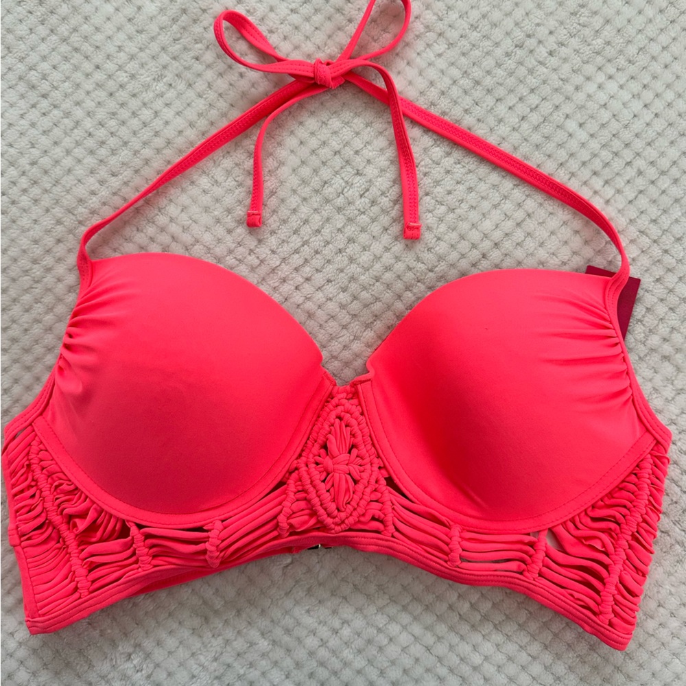 NEW* XHILARATION Tropical Glow Crochet Bikini Top | Large